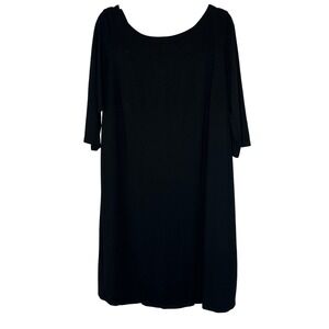 Eileen Fisher Black Viscose Lycra Cowl Neck 3/4 Sleeve Dress Plus‎ Size 1X